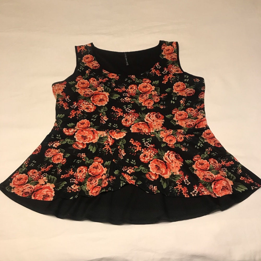 Black Roses Peplum Top